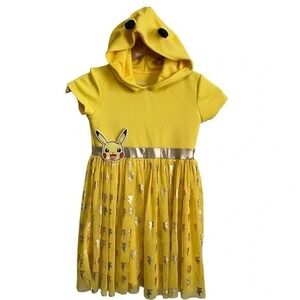 Pokémon Pikachu Yellow‎ Hoodie Dress Girls Size 7/8 Medium Hooded Costume Outfit